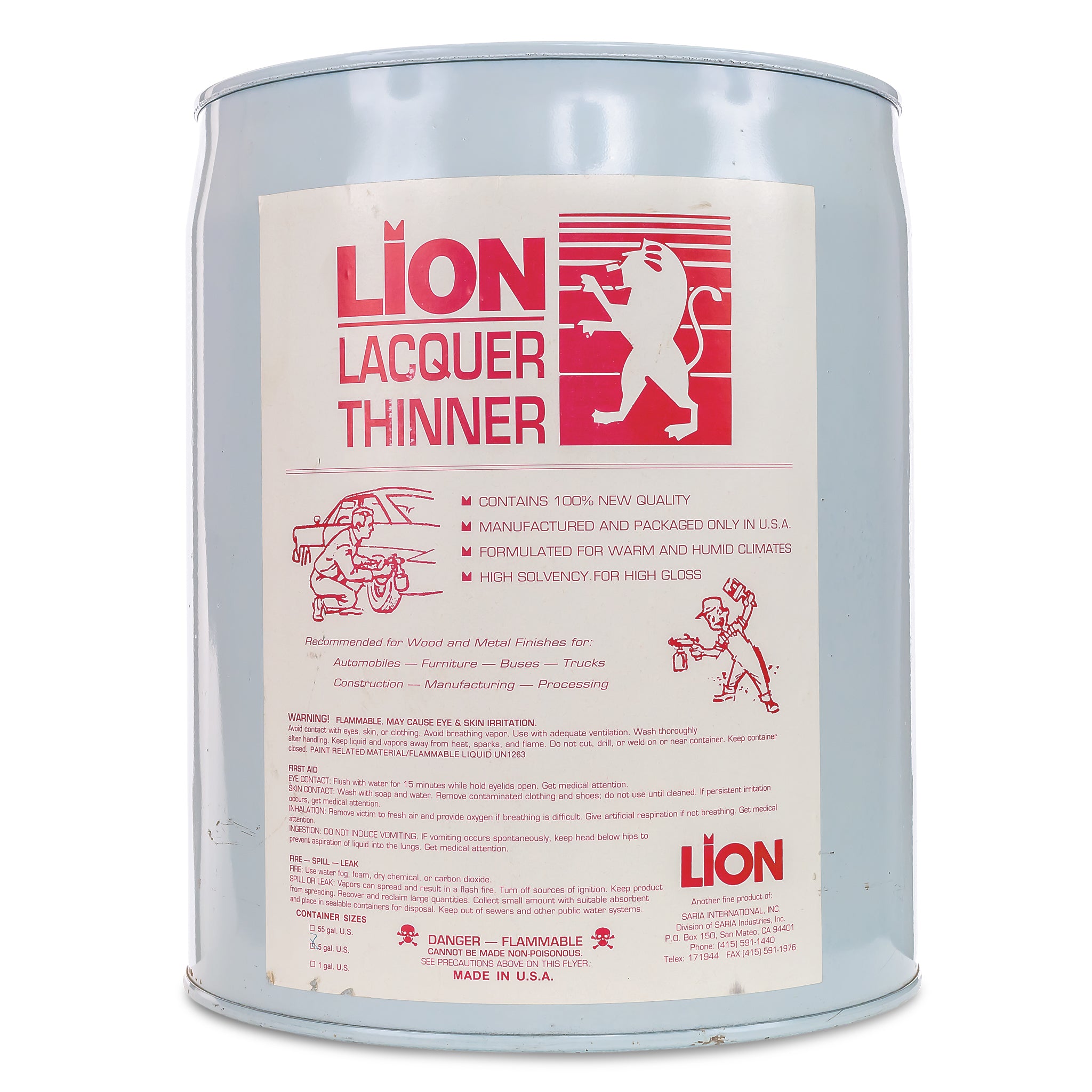 Vintage Bortzoil Products Lacquer Thinner 1 Gallon Can Paint Lion